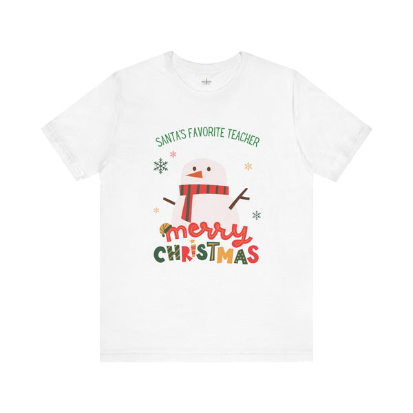 Stylish Sporty Unisex Short Sleeve Santa's Favorite Teacher Tee